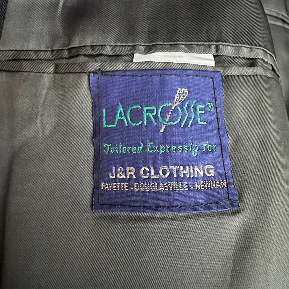 Lacrosse Blazer Mens 40L Navy Blue Solid Double Breasted Gold Crest Buttons